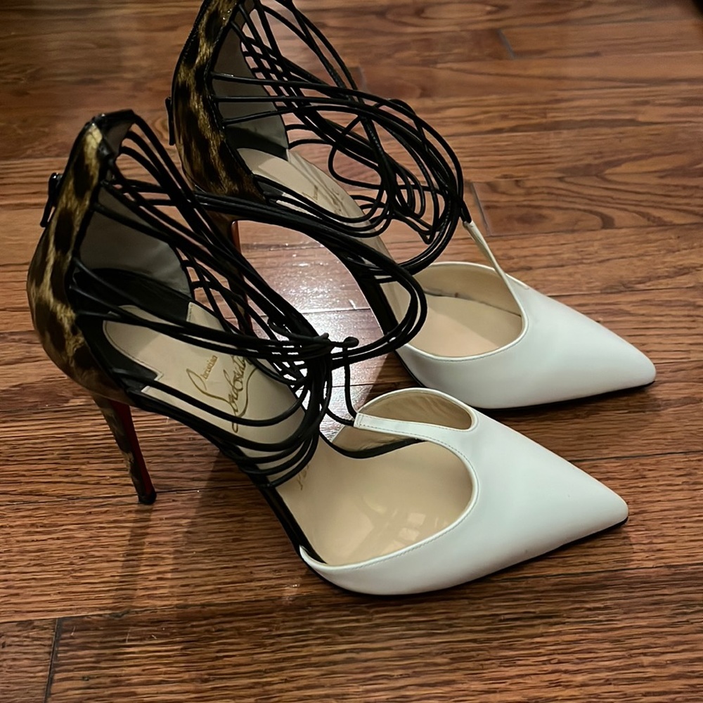 Christian louboutins White with leopard back heels